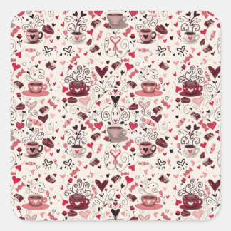 Coffee and hearts square sticker