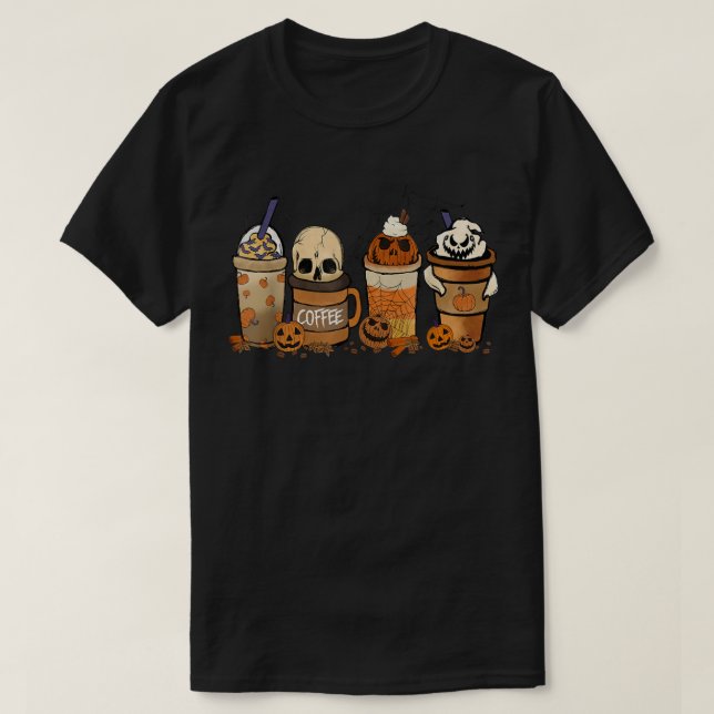 Coffee And Horror Movies Scary Halloween Coffee Lo T-Shirt (Design Front)