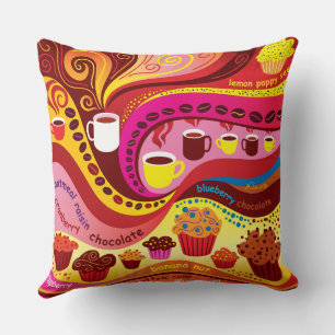 Coffee and Muffins Pattern Throw Pillow