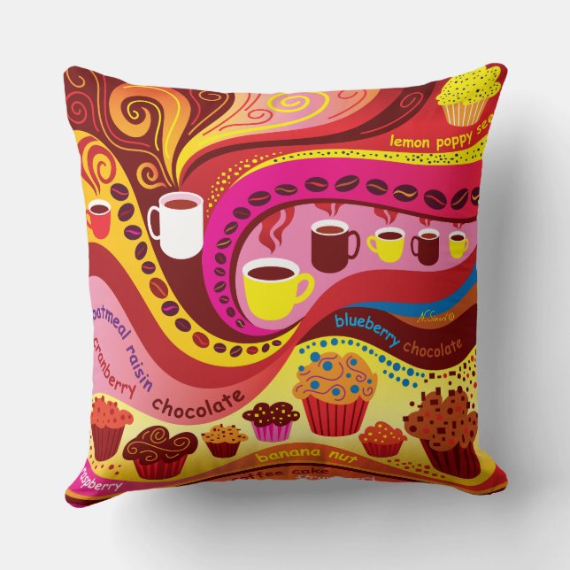 Coffee and Muffins Pattern Throw Pillow (Back)