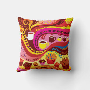 Coffee and Muffins Pattern Throw Pillow