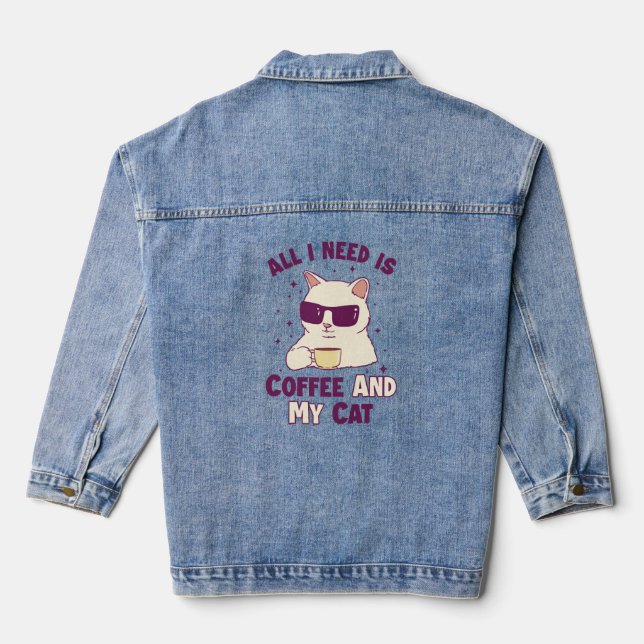 Coffee and my Cat Cat Daddy Cat Mom Cat Lovers Denim Jacket (Back)
