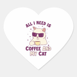 Coffee and my Cat Cat Daddy Cat Mom Cat Lovers Heart Sticker