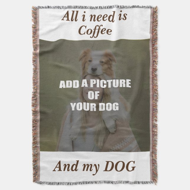 Coffee and my Dog Throw Pillow Blanket (Front Vertical)