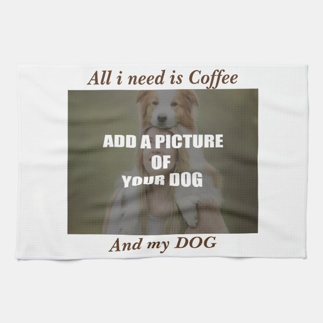 Coffee and my Dog Throw Pillow Kitchen Towel (Horizontal)
