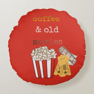 Coffee and Old Movies Cute Vintage Christmas Hoodi Round Pillow