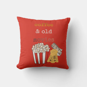 Coffee and Old Movies Cute Vintage Christmas Hoodi Throw Pillow