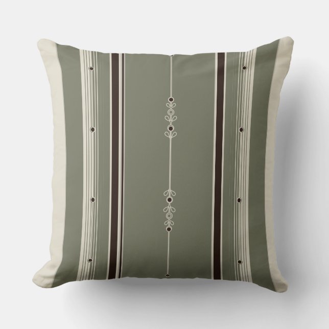 Coffee and Olive Stripes Throw Pillow (Front)
