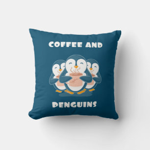 Coffee And Penguins Throw Pillow