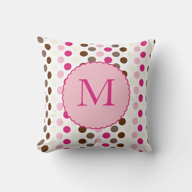 Coffee and Pink Colourful Polka Dots Pillow (Front)