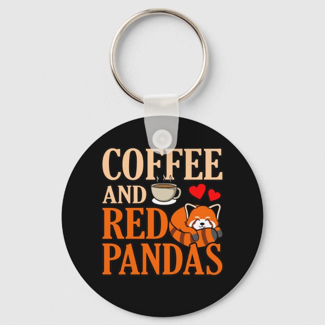 Coffee And Red Pandas Cute Pet Animal Panda Lover Keychain (Front)