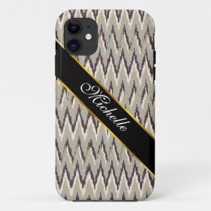 Coffee and Sage iKat ZigZag Pattern iPhone 11 Case