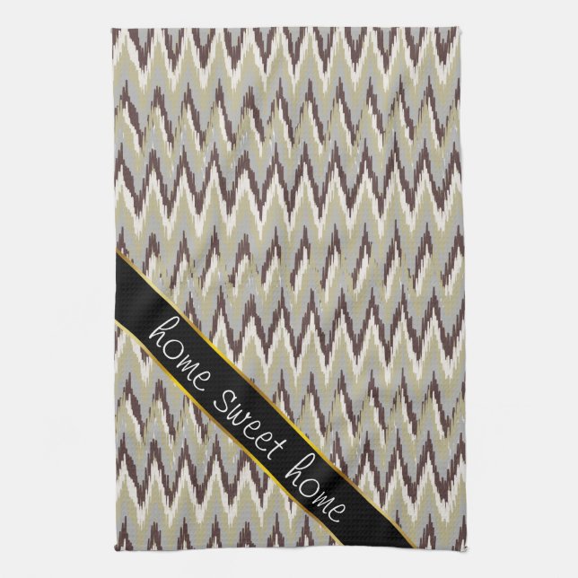 Coffee and Sage iKat ZigZag Pattern Kitchen Towel (Vertical)