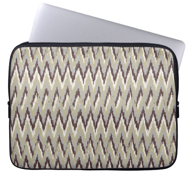 Coffee and Sage iKat ZigZag Pattern Laptop Sleeve (Front)