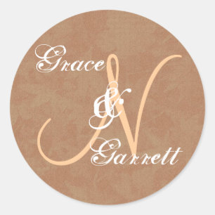 Coffee and Tan Monogram N or Any Initial V6 Classic Round Sticker