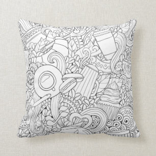 Coffee And Tea Doodle Throw Pillow