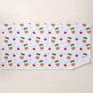 Coffee and Wine Summer Beach Vacation Pattern Towel