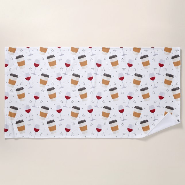 Coffee and Wine Summer Beach Vacation Pattern Towel (Front)