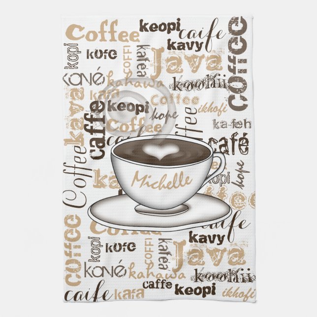 Coffee Around the World Name Kitchen Towel (Vertical)