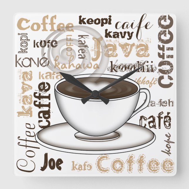 Coffee Around the World Square Wall Clock (Front)
