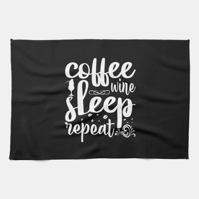 Coffee Art Coffee Wine Sleeps Repeat Kitchen Towel (Horizontal)