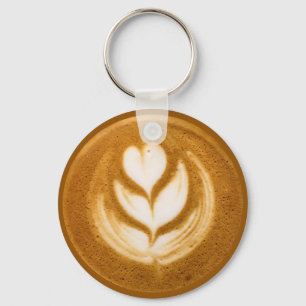 Coffee Art Heart Flower Keychain