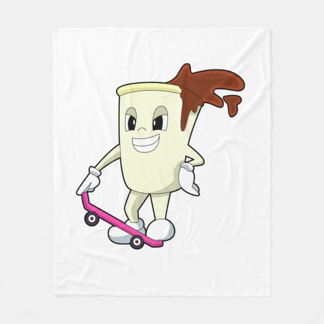 Coffee as Skater with Skateboard Fleece Blanket (Front)