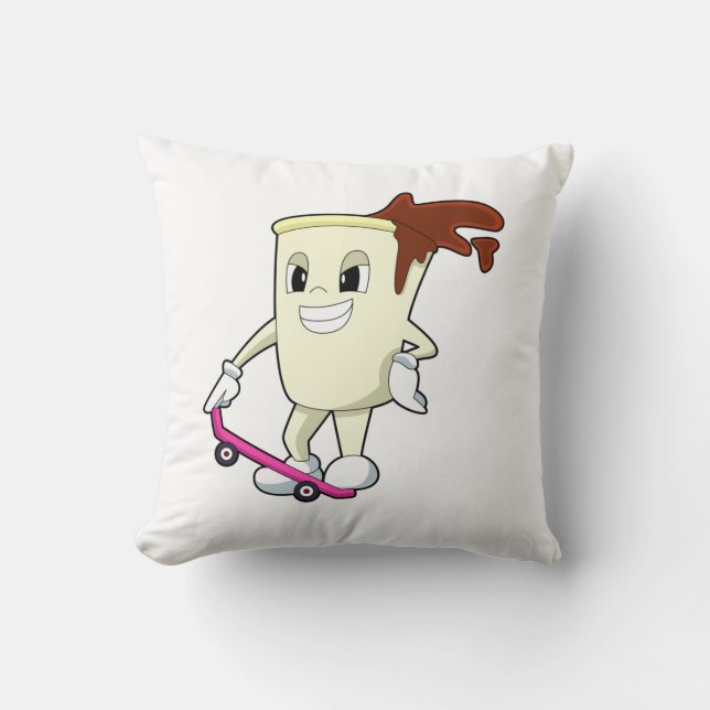 Coffee as Skater with Skateboard Throw Pillow (Front)