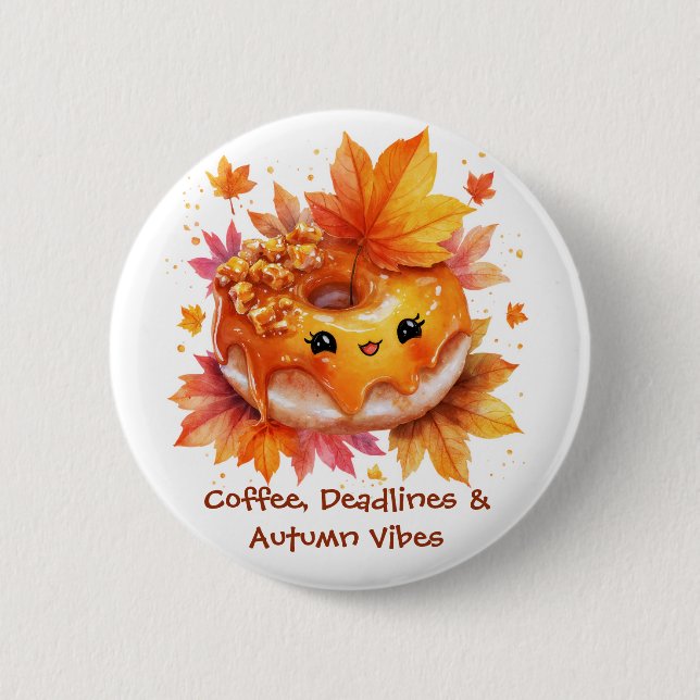 Coffee & Autumn Vibes Donut  2 Inch Round Button (Front)