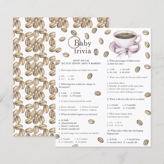 Coffee baby shower - Baby Trivia Game (Front/Back)