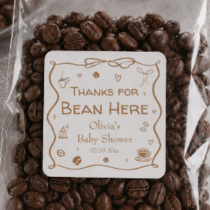 Coffee Baby Shower Coffee Beans Favour Square Sticker