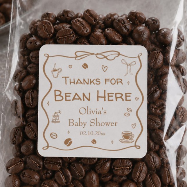 Coffee Baby Shower Coffee Beans Favour Square Sticker (Creator Uploaded)