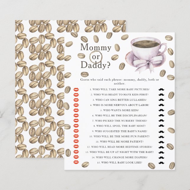 Coffee baby shower - mommy or daddy game (Front/Back)