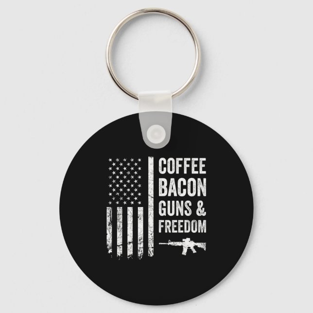 Coffee Bacon Guns &amp; Dom - Bbq Grill Funny Gun  Keychain (Front)