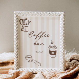 Coffee Bar Cafe Bebe Brown Handdrawn Baby shower Poster