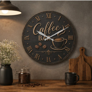 Coffee Bar Rustic Coffee Lover Station Gift Large Clock