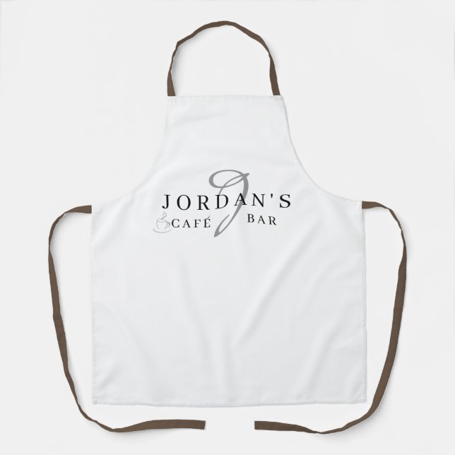 Coffee Barista Cafe Custom White Long Apron (Front)