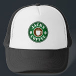 Coffee bean and cup logo trucker hat for barista<br><div class="desc">Coffee bean and cup logo trucker hat for barista. Custom hats for shop employees,  coworker,  colleague,  boss,  company staff,  store personnel etc. Add your own personalized business name.</div>