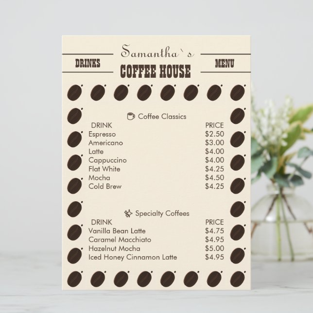 Coffee Bean Branded Business Professional  Menu (Standing Front)