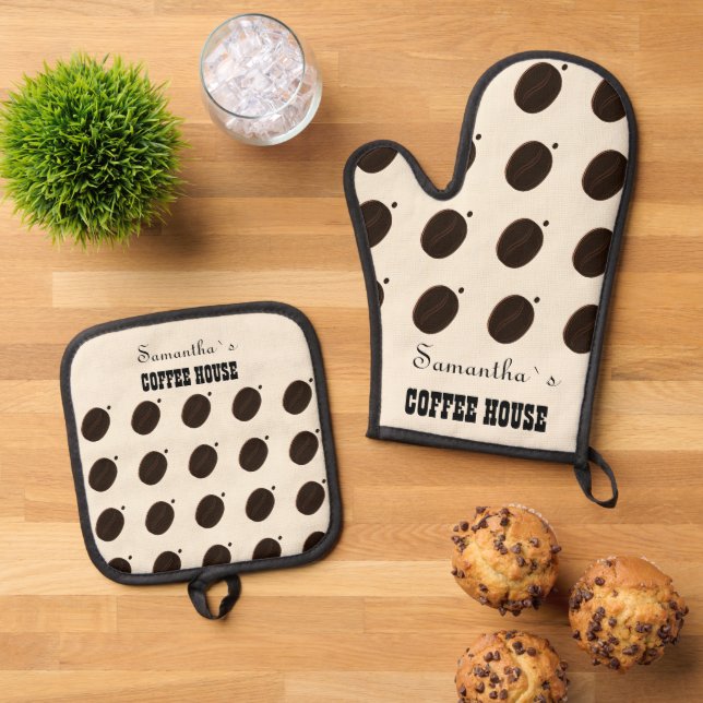 Coffee Bean Branded Business Professional  Oven Mitt & Pot Holder Set (Top Down)