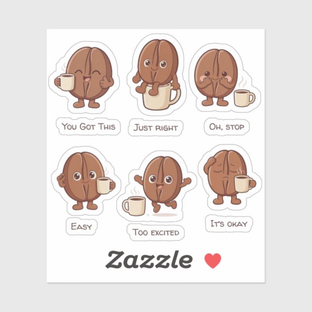Coffee Bean Character Daily Mood Sticker Set (Sheet)