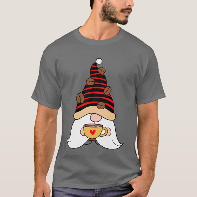 Coffee Bean Hat Coffee Drinking Gnome T-Shirt (Front)
