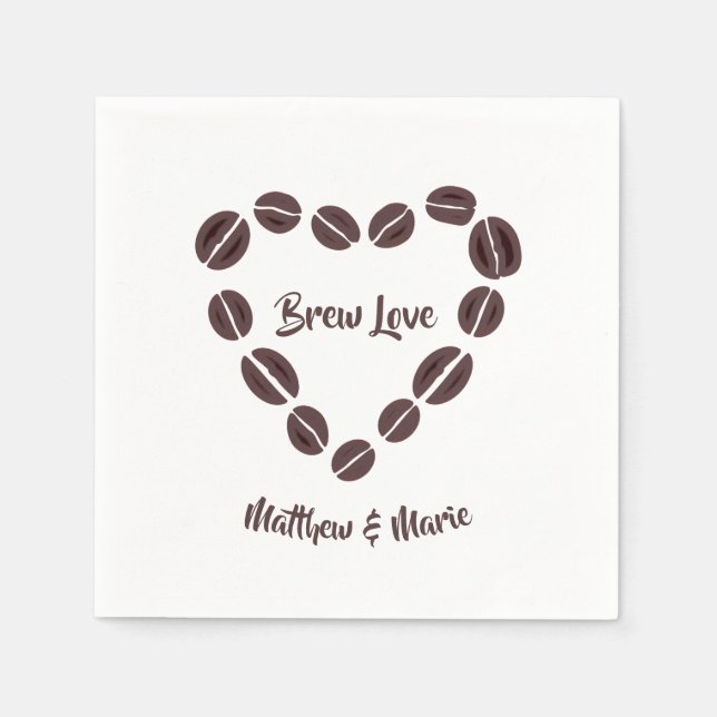 Coffee Bean Heart Brew Love Napkin (Front)