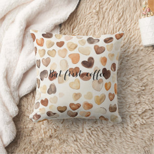 Coffee Bean Hearts Coffee First Throw Pillow