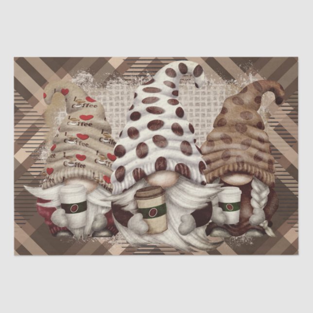 Coffee Bean Latte Gnomes Decoupage Tissue Paper (Front)