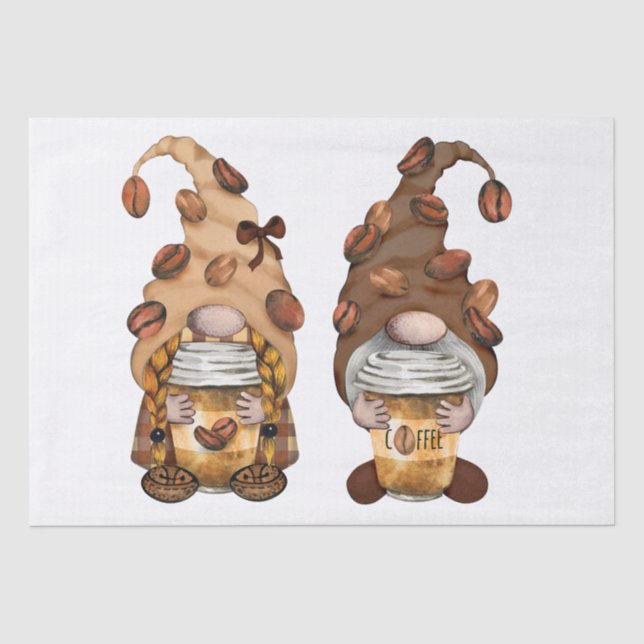 Coffee Bean Latte Gnomes Decoupage Tissue Paper (Front)