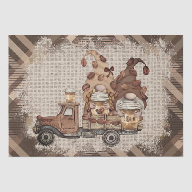 Coffee Bean Latte Gnomes Decoupage Tissue Paper (Front)