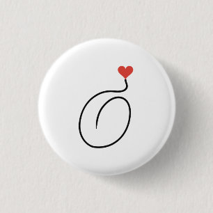 Coffee Bean One Line Art with Red Heart 1 Inch Round Button