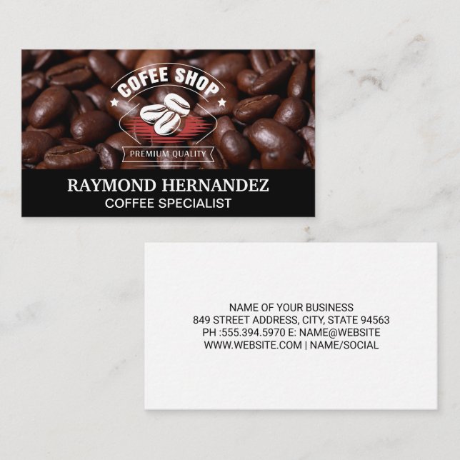 Coffee Bean Pile | Cafe Logo Business Card (Front/Back)