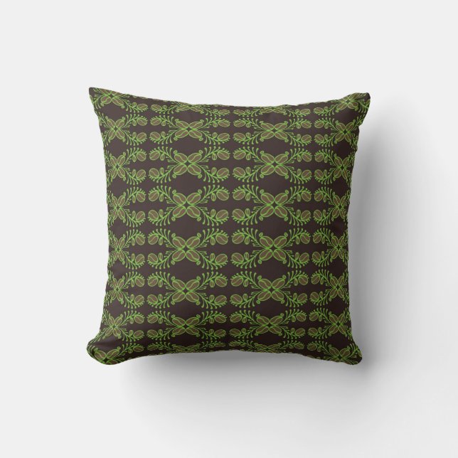 Coffee bean seamless pattern with ethnic motifs. V Throw Pillow (Front)